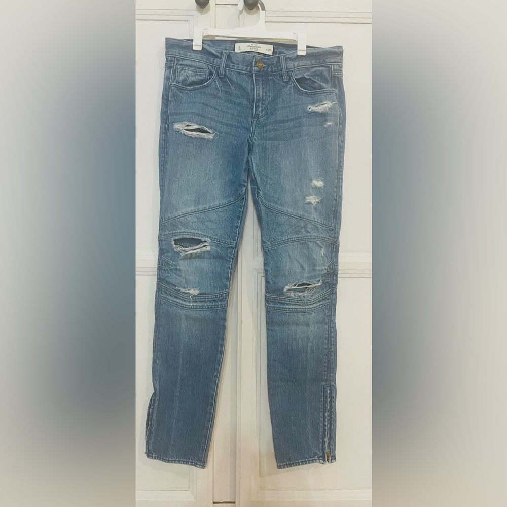 Abercrombie Fitch Jeans Womens 28 Blue Medium‎ Wash Distressed Moto Skinny Zip